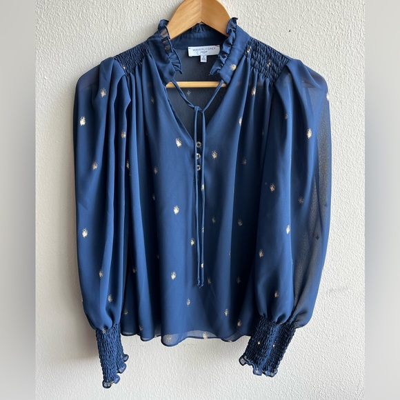 Navy and gold long sleeve blouse - Picture 1 of 8